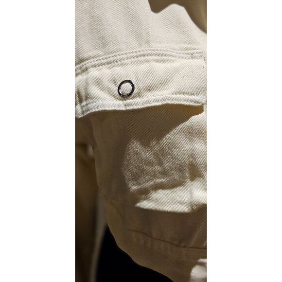 Fashion Nova Butter Yellow Cropped Cream Denim M Jacket Adjustable Waist - Picture 8 of 12